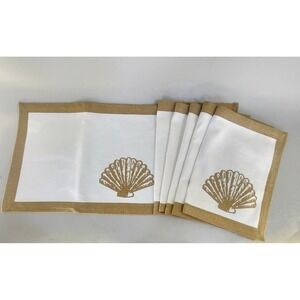 Destination Summer Placemats Set of 6 White Tan Shell Coastal Cotton Beach Boho